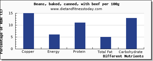 chart to show highest copper in baked beans per 100g